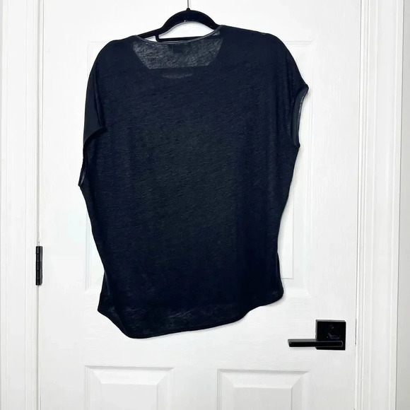 VINCE Size XS Linen Silk Cap Sleeve Top Lamb Leather Trim Relaxed‎ Fit - Picture 6 of 6